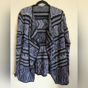 Lucky Lotus Black and Gray Geometric Cardigan Sweater Size S